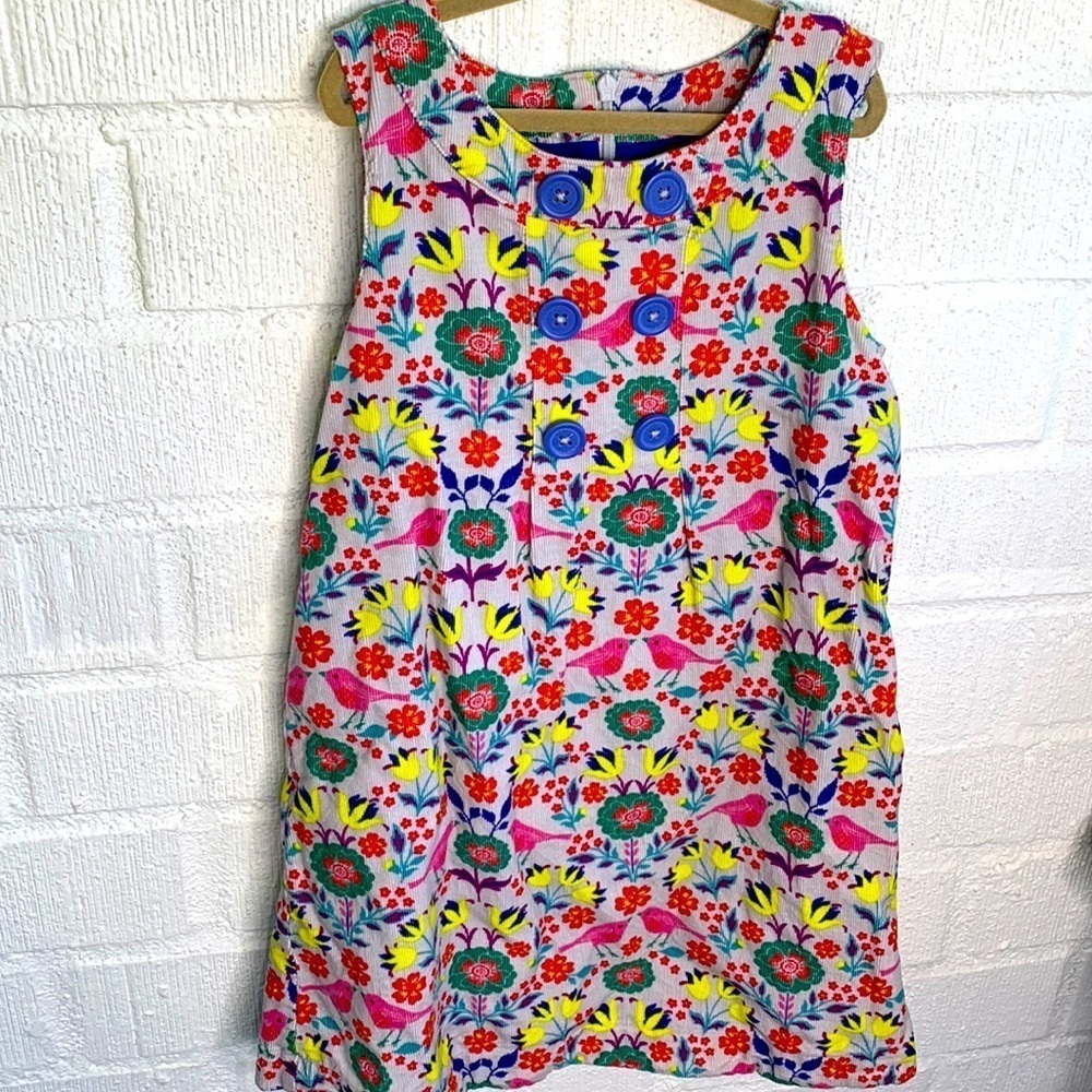 Mini Boden Corduroy Girls Kids Bird Novelty Dress sz 7-8 years Old